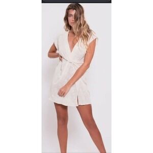 Z&L Europe Linen  Embroidered Floral Cream Twist revolve Dress boho spring y2k